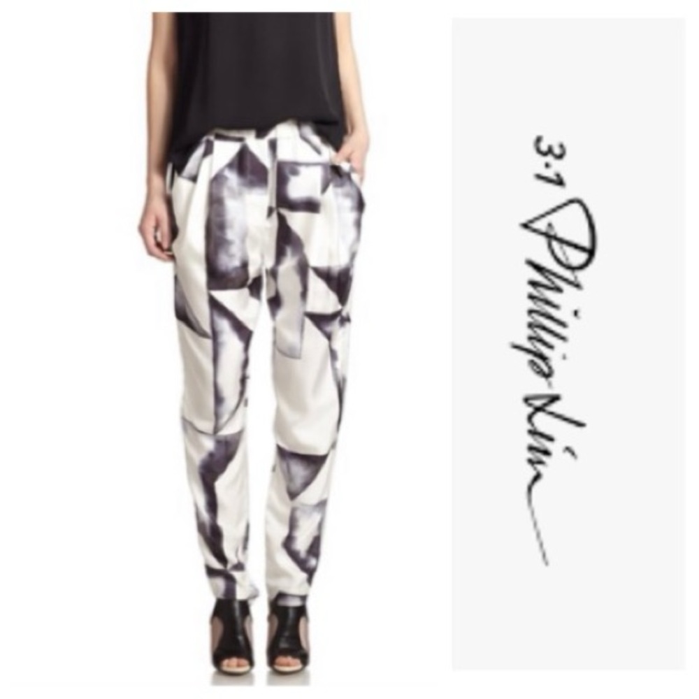 3.1 Phillip Lim Black and White Abstract Pants